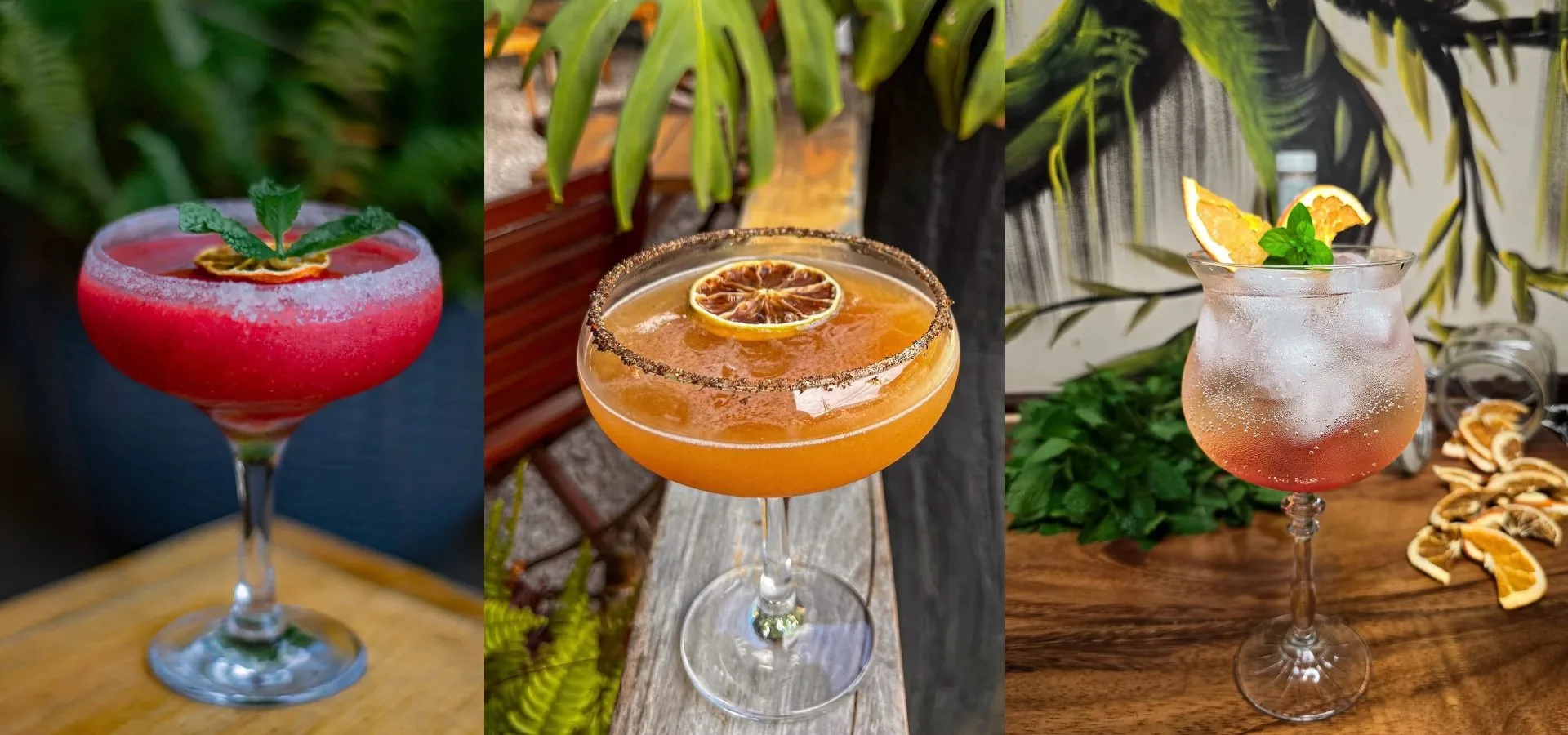 Cócteles de la casa servidos en la terraza de Don Luis